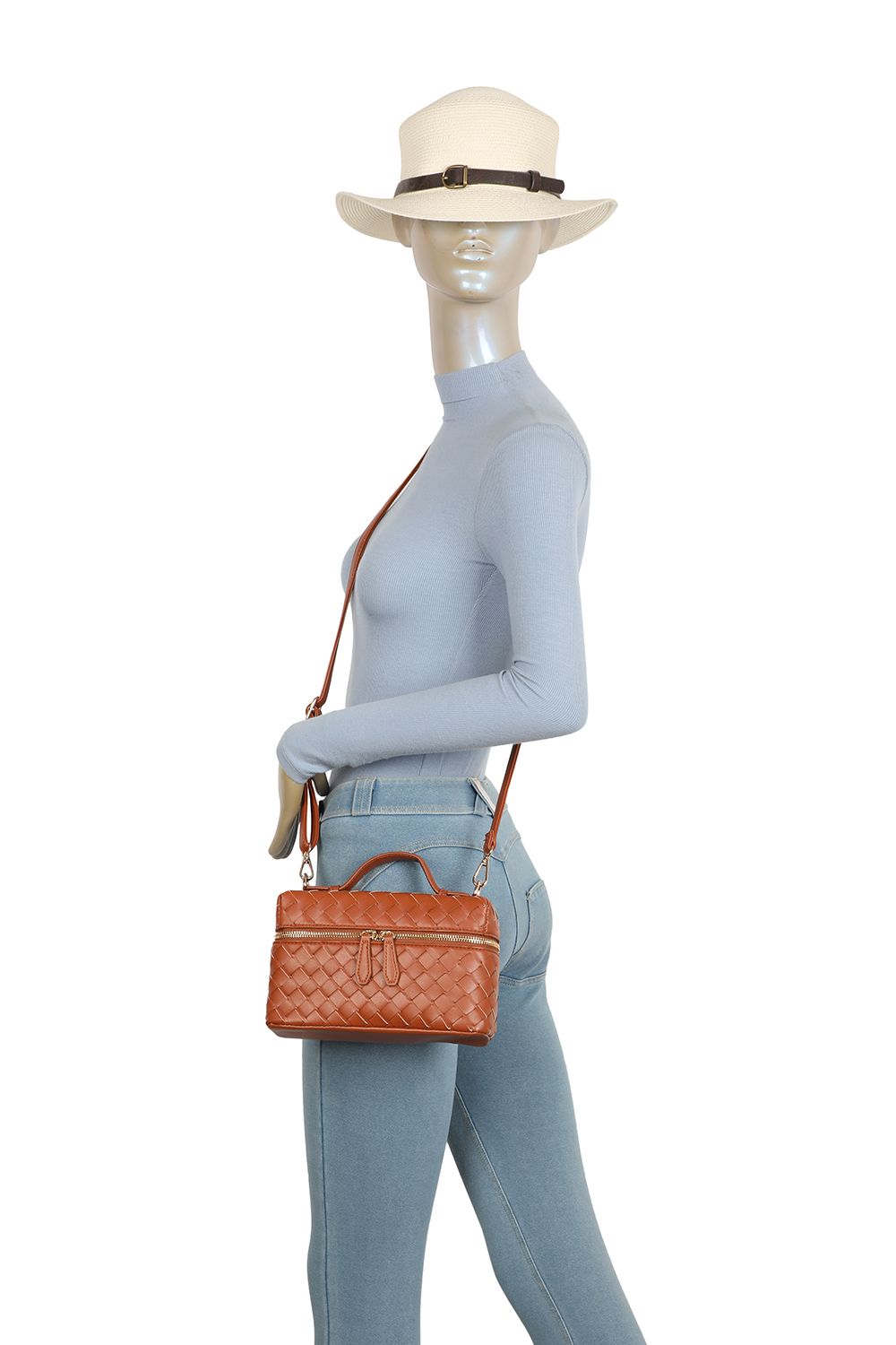 Fontanella Fashion Artisan Woven PU Leather Top-Handle Crossbody Bag