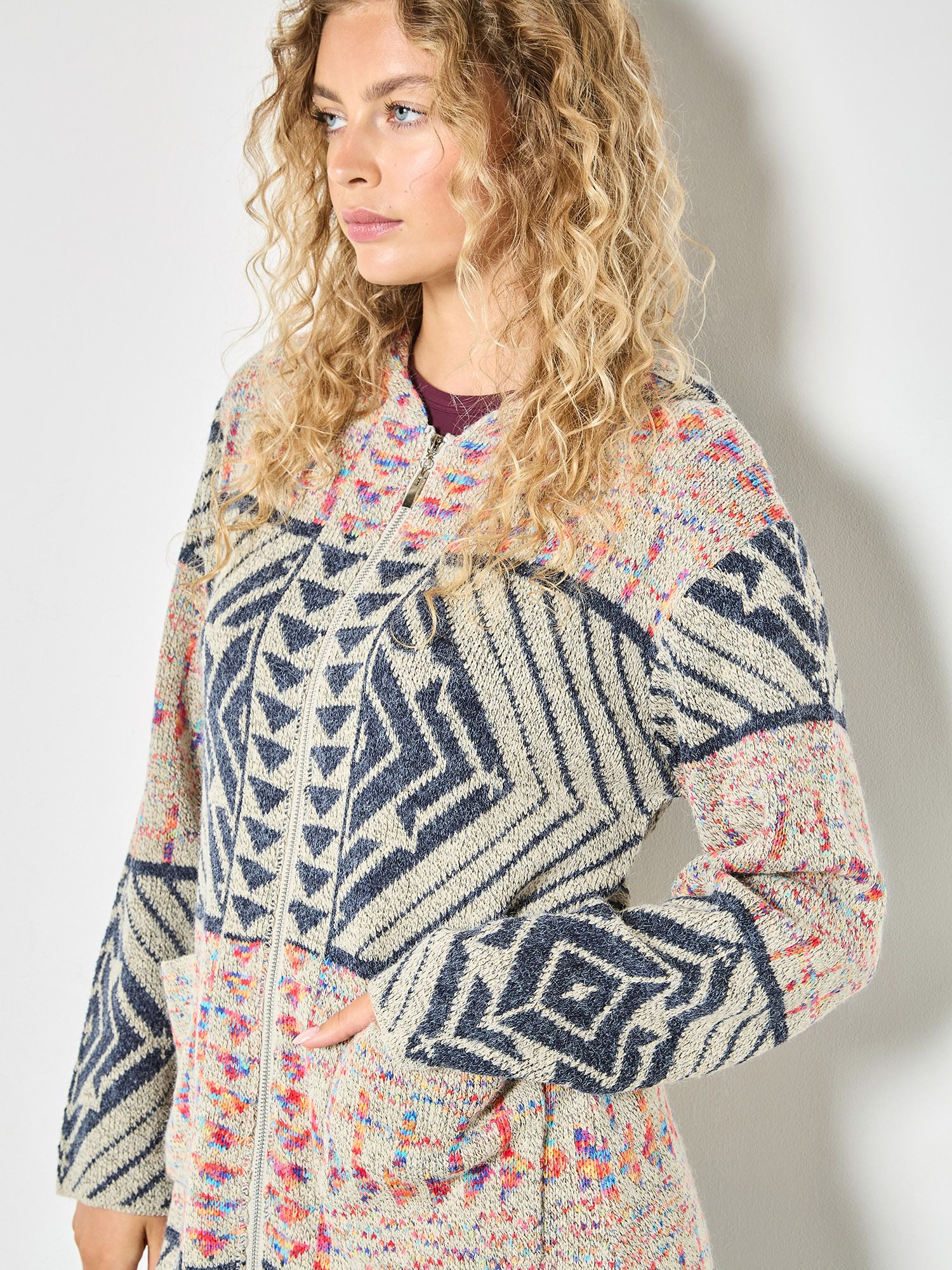 Apricot Geometric Folk Knitted Coatigan