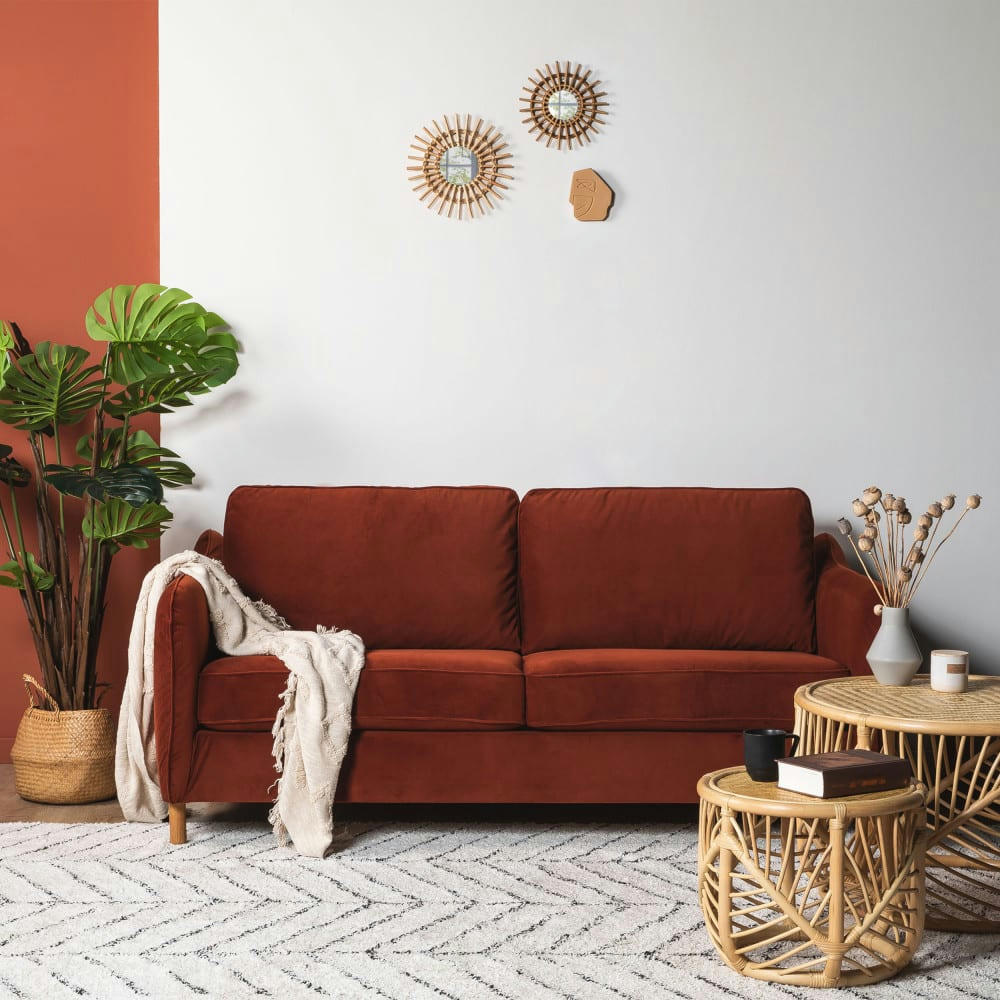 VORNAY - Canapé convertible ouverture express 3 places en velours rouille