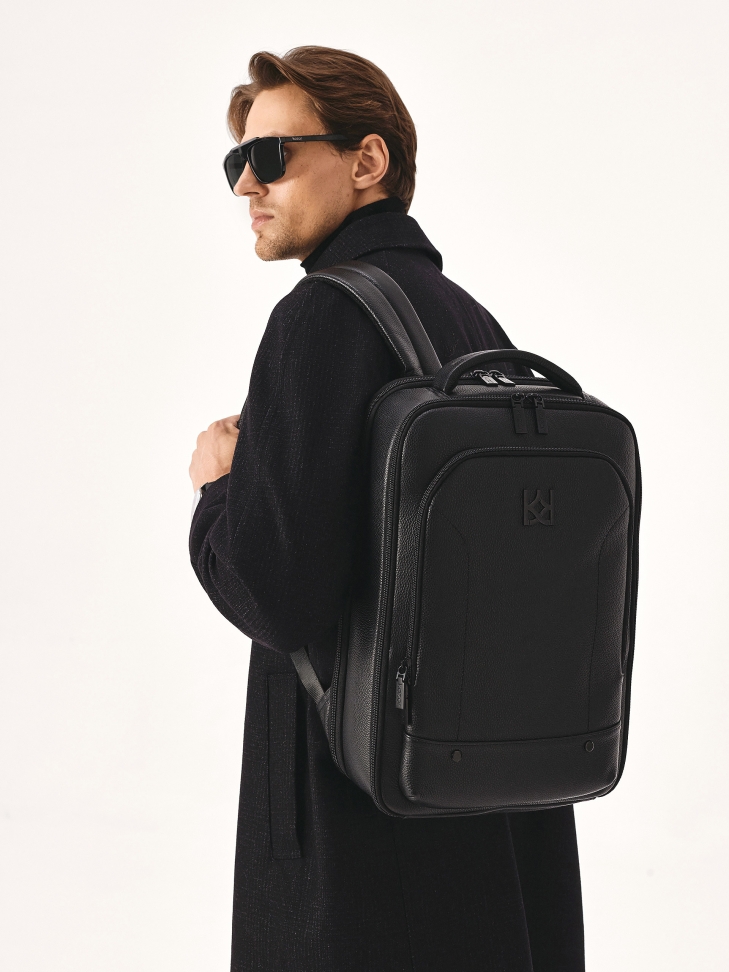 Black leather backpack with laptop pocket