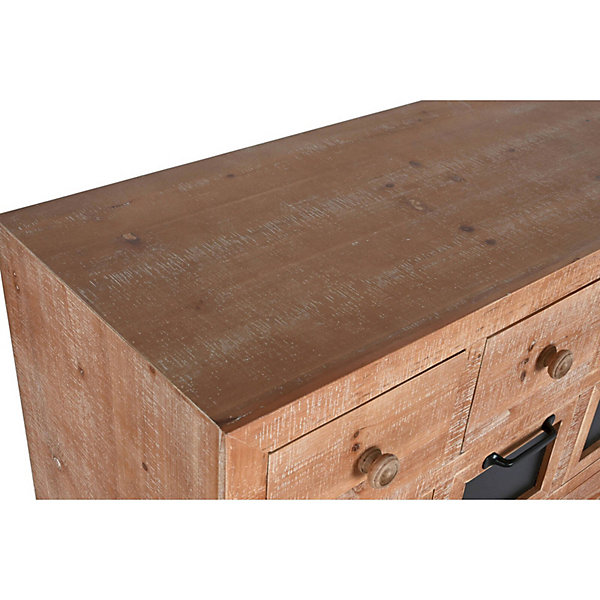 Commode en bois naturel et finitions métal élégante 110 x 40 x 92,5 cm Bois patiné avec détails en métal noir