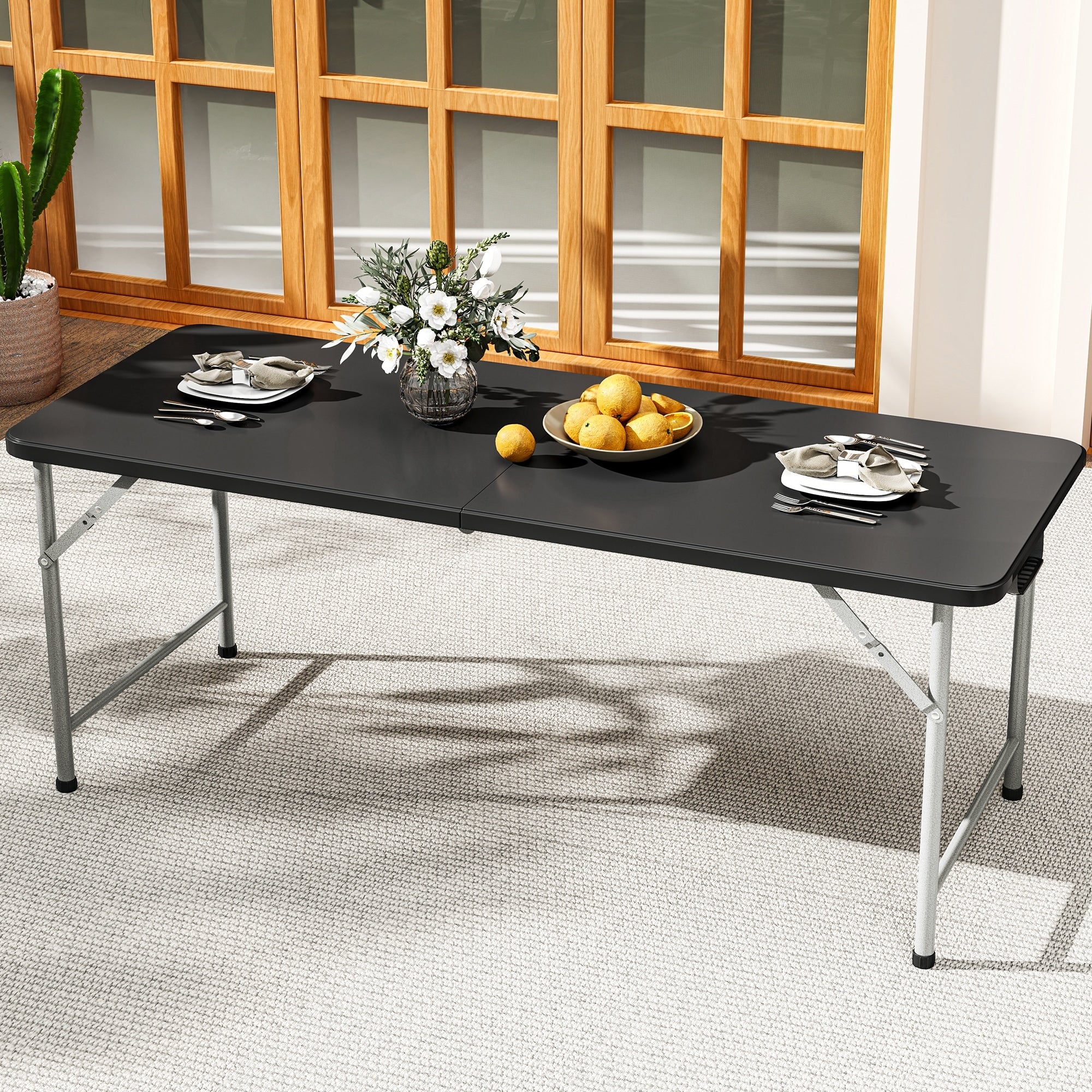 71 White/Black Rectangular Foldable Plastic Outdoor Dining Table