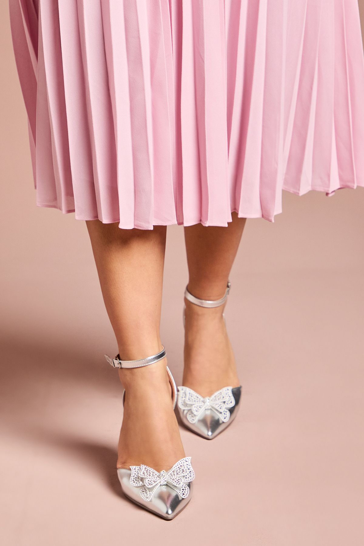 Coast Poppy Satin Diamante Butterfly Trim Pointed High Stiletto Heel Court Shoes