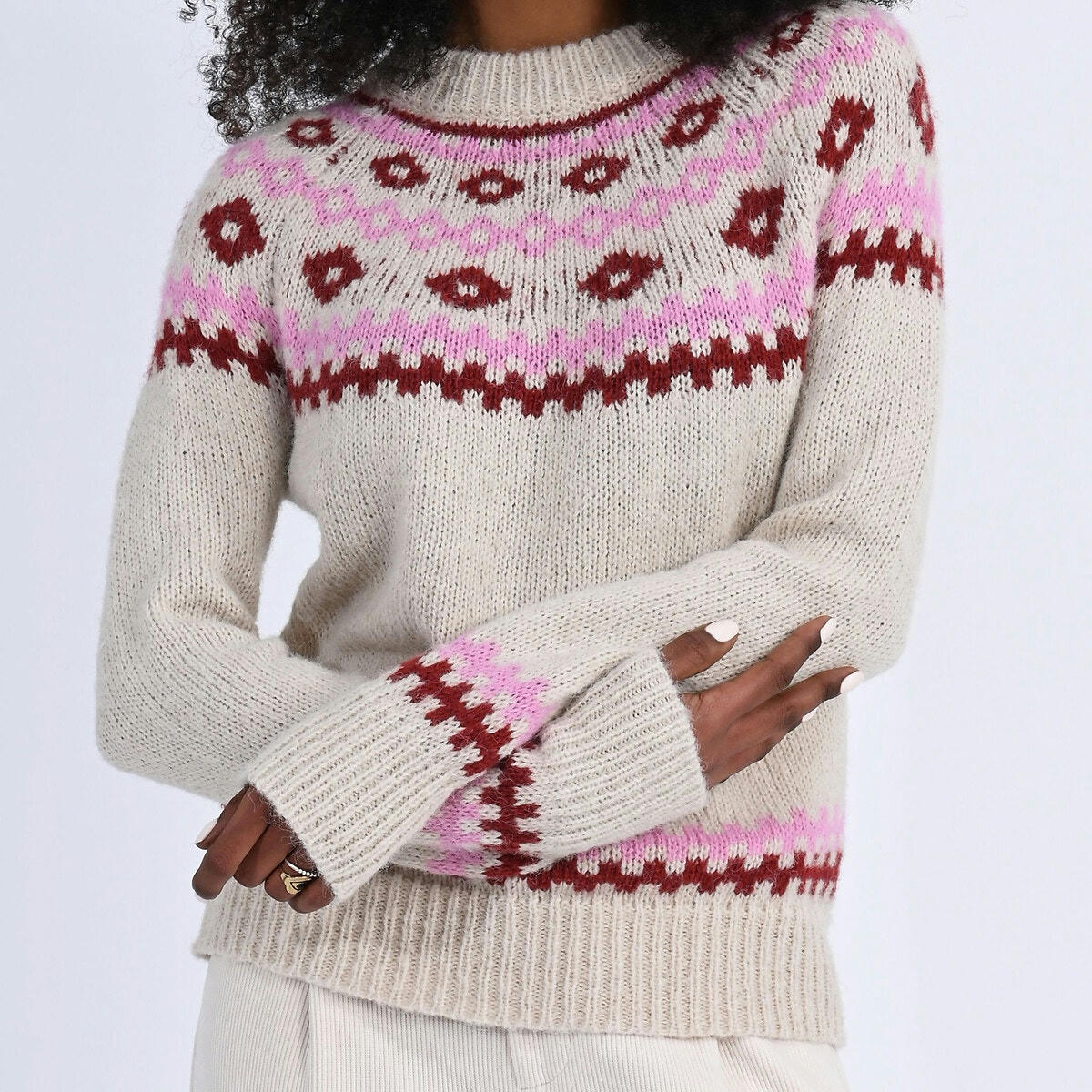 Pull col rond imprimé