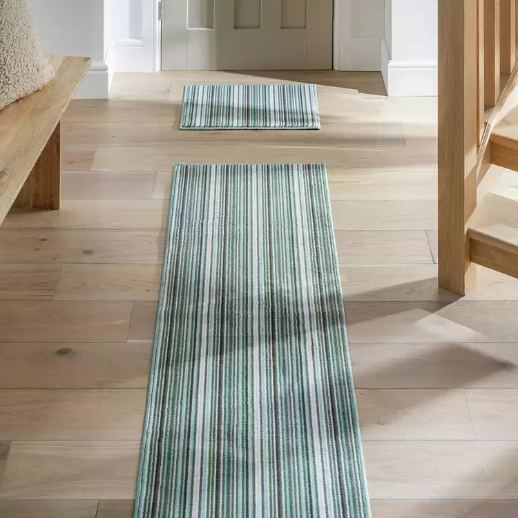 Habitat Skinny Stripe Green Runner & Mat Set - 180x57cm