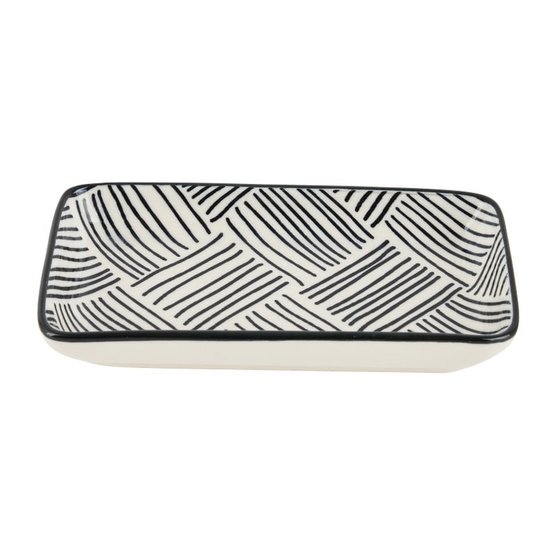 Tapas schaaltje Sevilla rechthoekig - zwarte streepjes - 12.5x6x5 cm