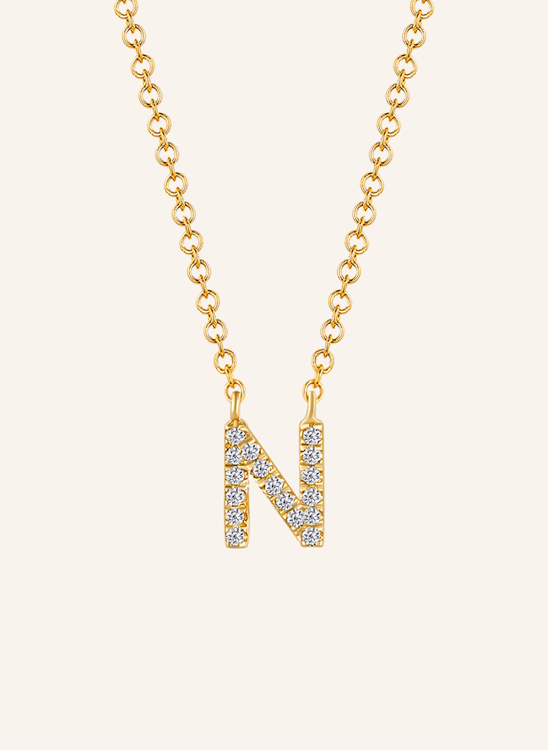 Leaf INITIALIEN Halskette „N“ aus 14 Karat Gelbgold mit Diamanten