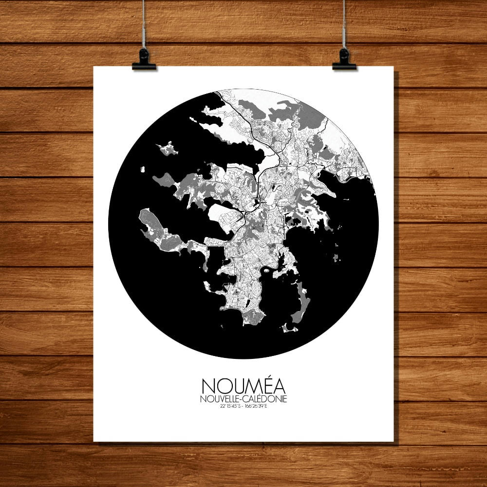 - Affiche Nouméa Carte ronde 40x50