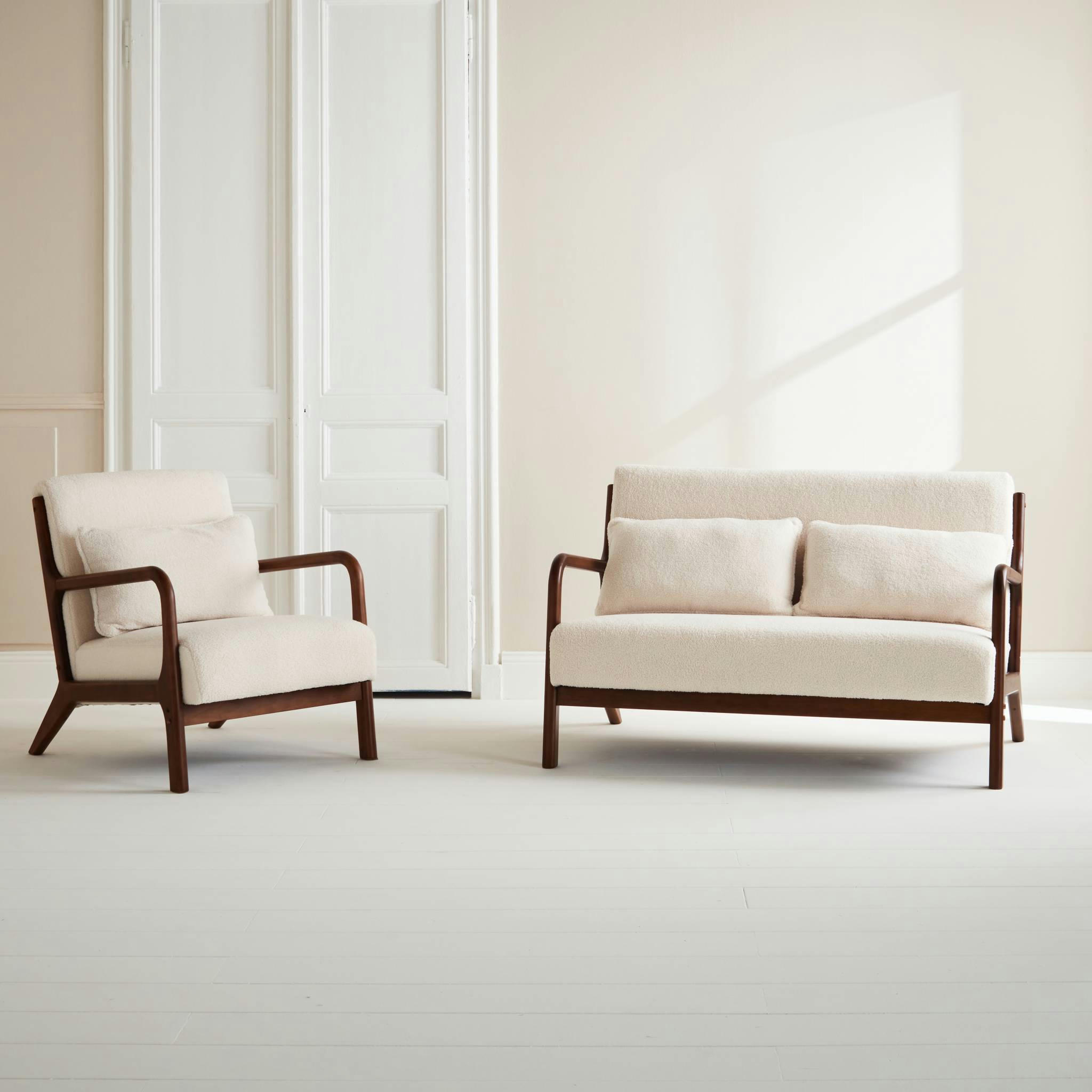 LORENS - Banquette  + fauteuil bouclette hévéa teinté