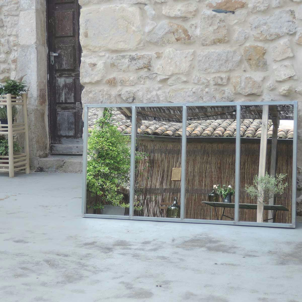 BARNEY - Miroir atelier verrière en métal gris 75x140