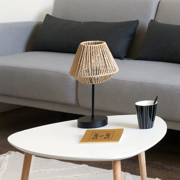 Lampa stołowa Jily beżowa 34x19 cm z naturalnym abażurem