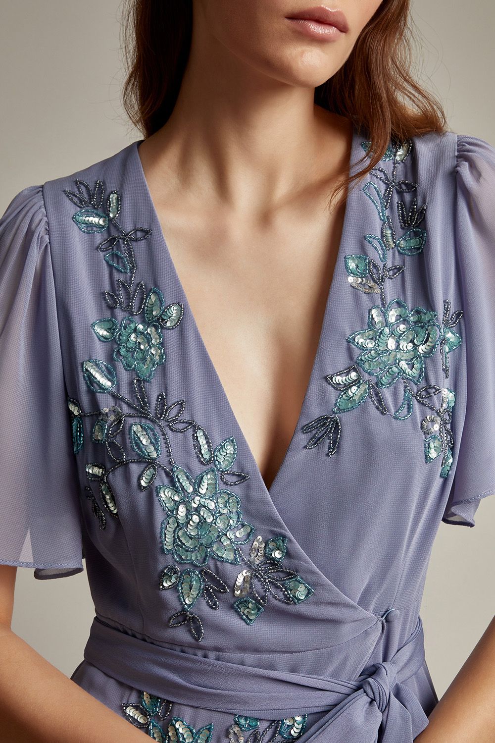 Monsoon Sarah Floral Embellished Maxi Wrap Dress