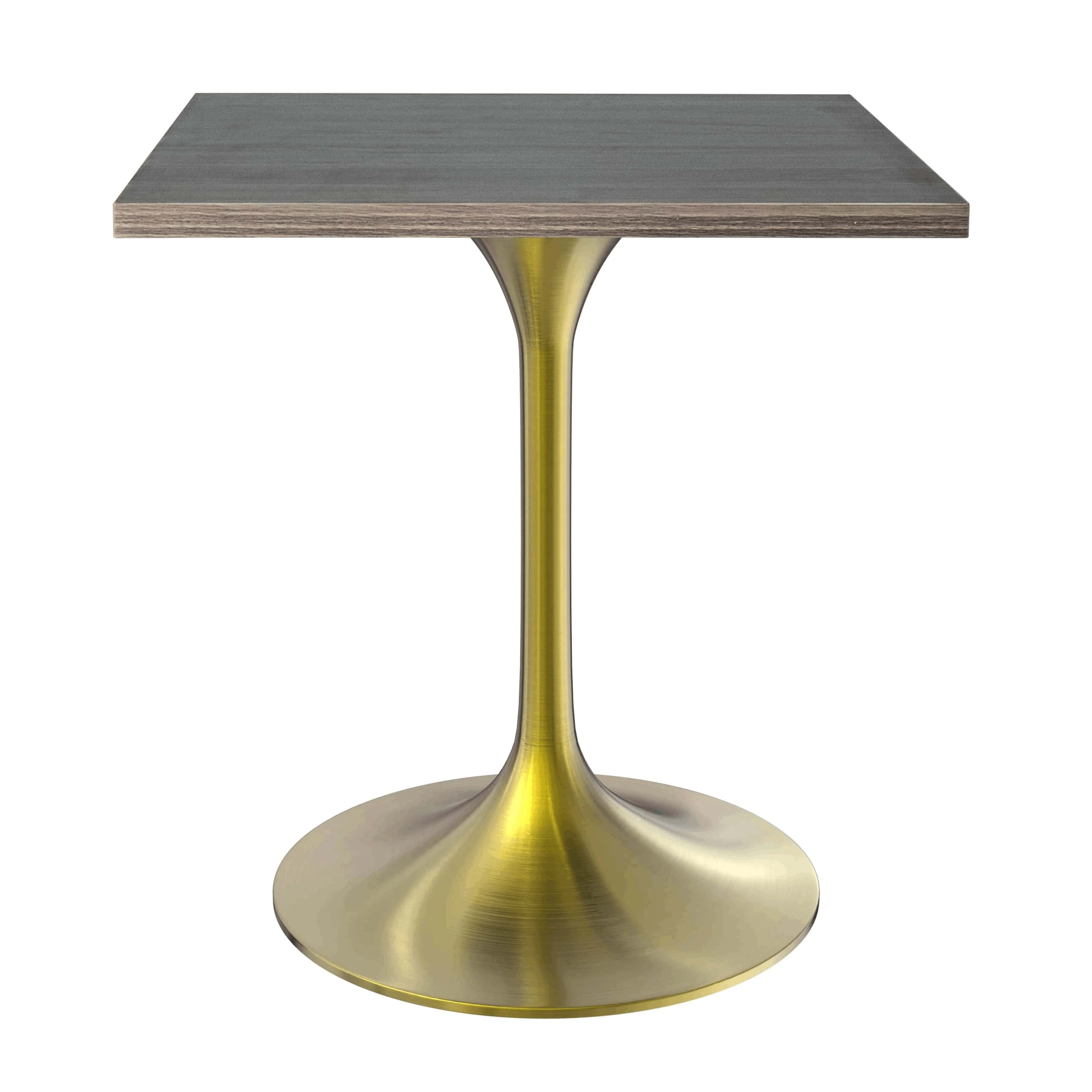Verve 24 in. Wide Dining Table Square MDF Wood Tabletop in Gold Stainless Steel Pedestal Base Accent Kitchen Table