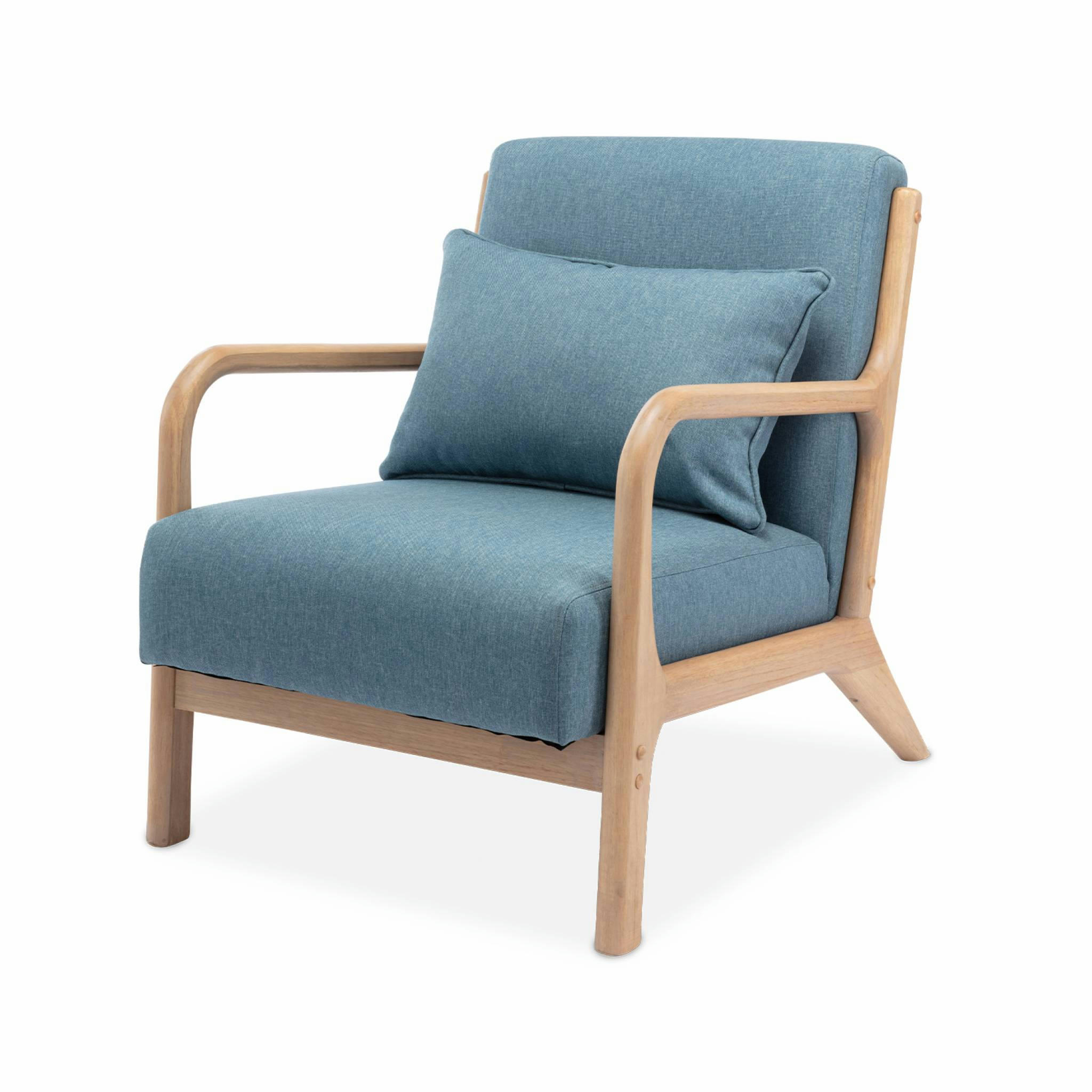 LORENS - Fauteuil en bois avec tissu bleu 65x 80x79cm