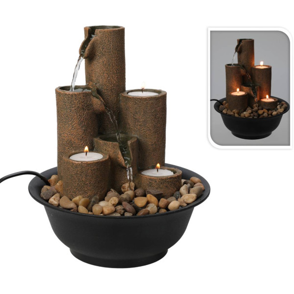 Dekoracyjna fontanna pokojowa LED z kamieniami i 6 tealight polystone 26 cm