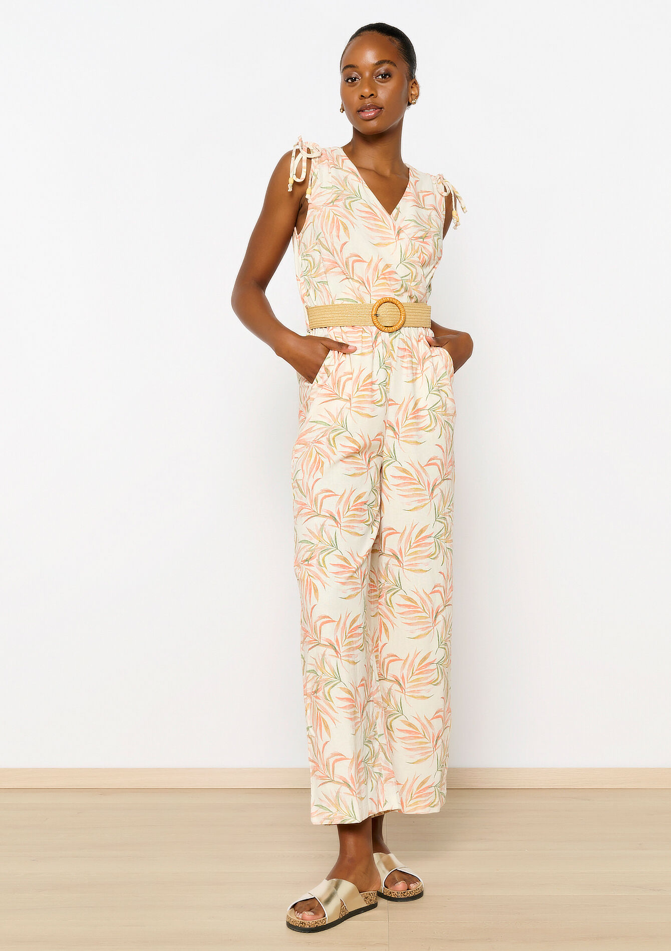 Linnen jumpsuit met bladerprint