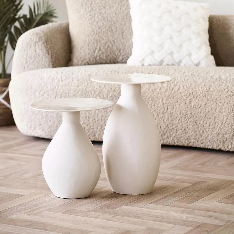 Artichok Calvin metalen bijzettafel gebroken wit - &Oslash;36 x 50 cm