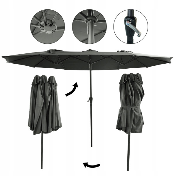 Duży rozkładany regulowany parasol ogrodowy 270x460cm Phoenix c. szary