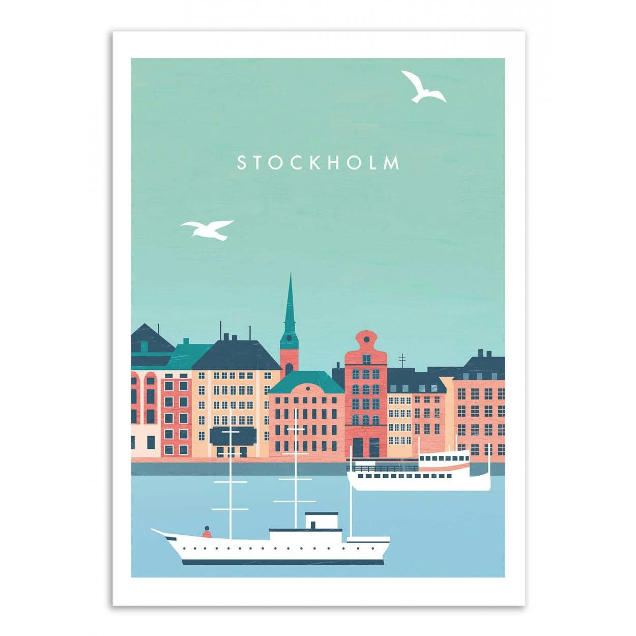 KATINKA REINKE - STOCKHOLM - Affiche d'art avec Cadre bois noir - 50 x 70 cm