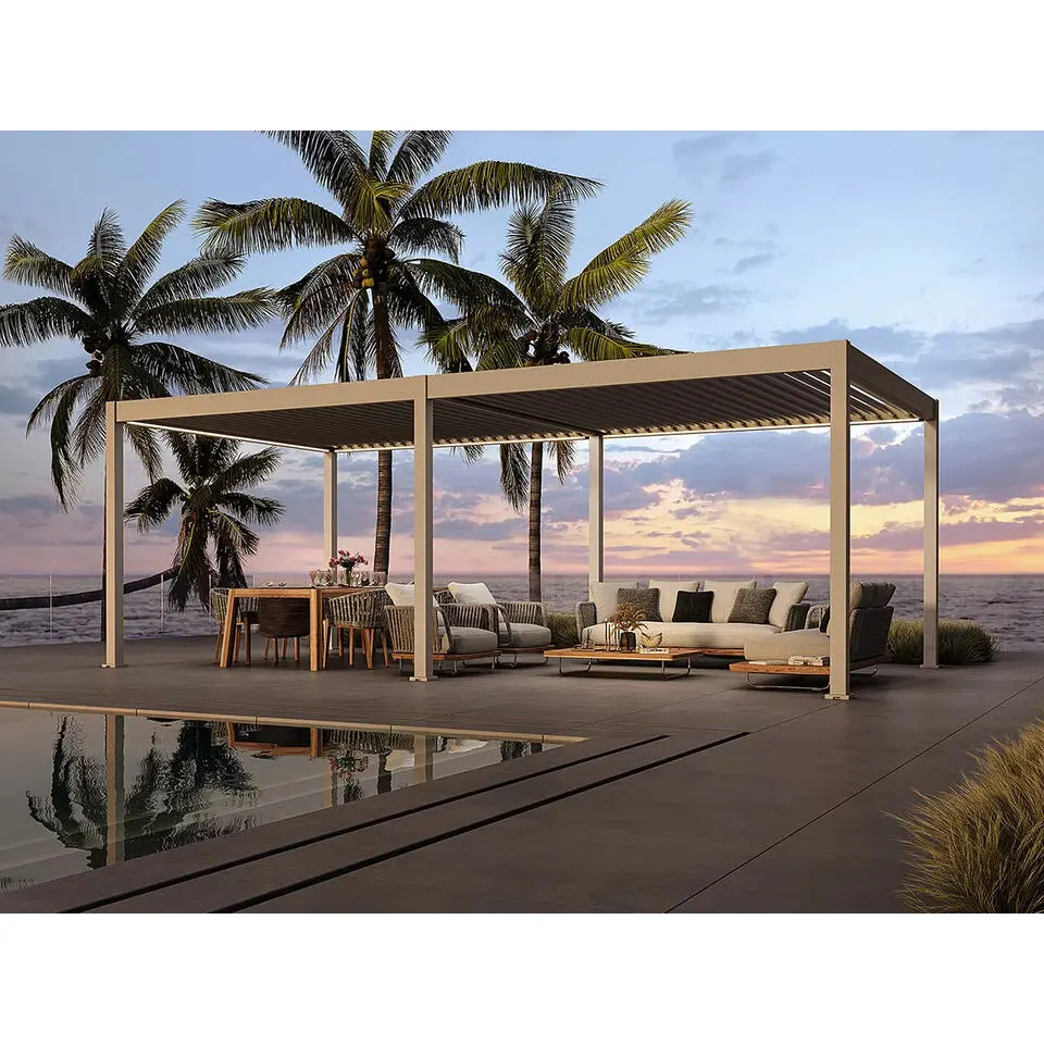 Orion Deluxe overkapping elektrisch met LED 360 x 720 cm lichtgrijs