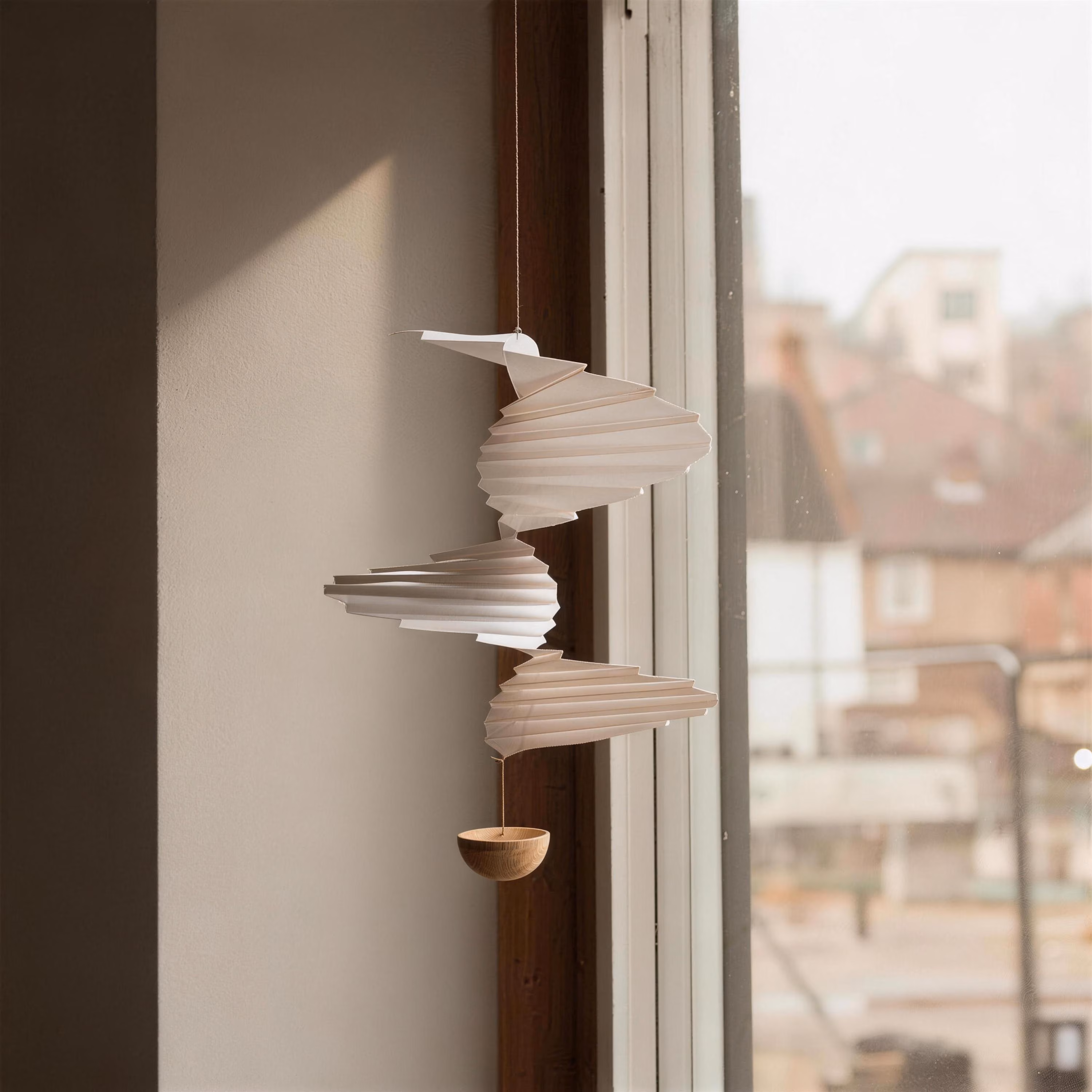 Wind Spinner Kinetic Air Balance Mobile: White Geometric Sculpture, Nordic Nursery Decor