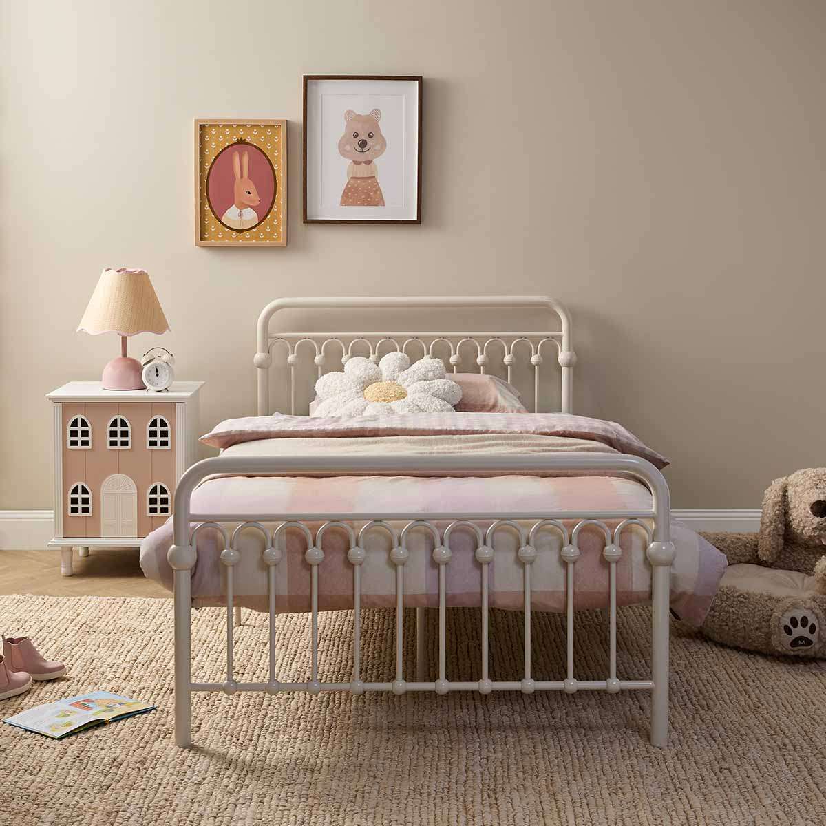 Classic Cottage King Single Bed + Mocka Mattresses Bundle - Cream