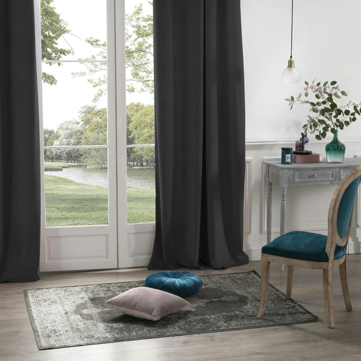 - Rideau en velours occultant polyester gris foncé 140x260 cm