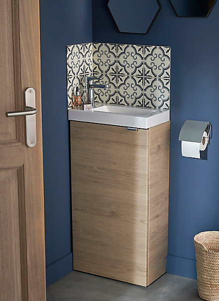 Meuble lave mains à poser effet chêne l.44 x H.79 x P.23 cm, GoodHome Imandra