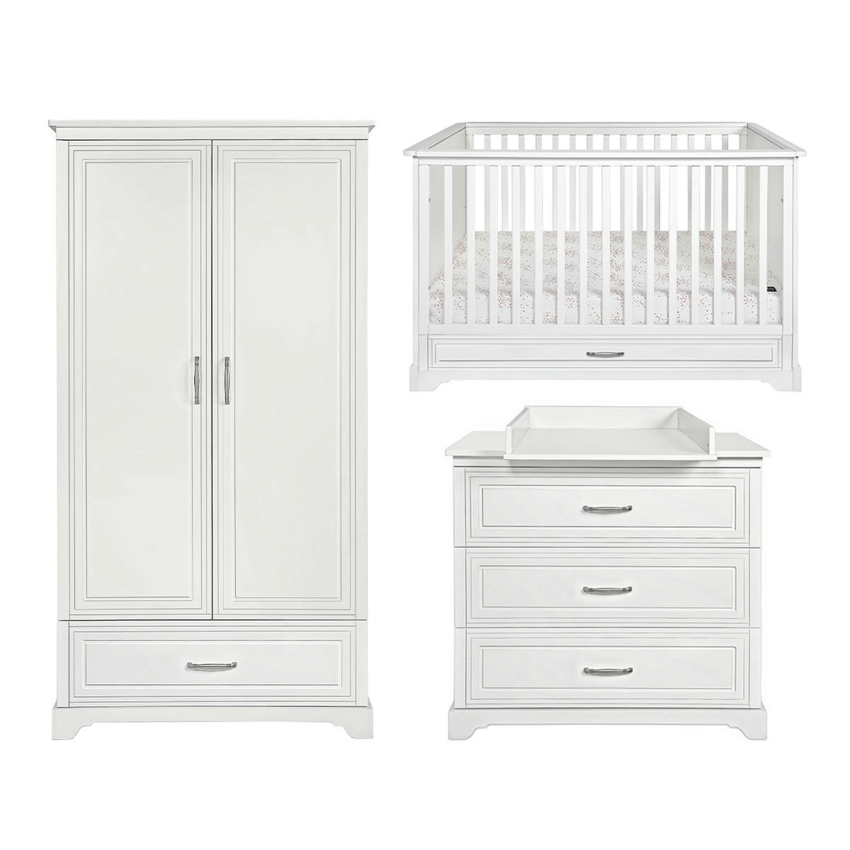 TRIO - MELODY - Chambre bébé : Trio - lit évolutif 70x140 commode armoire blanc