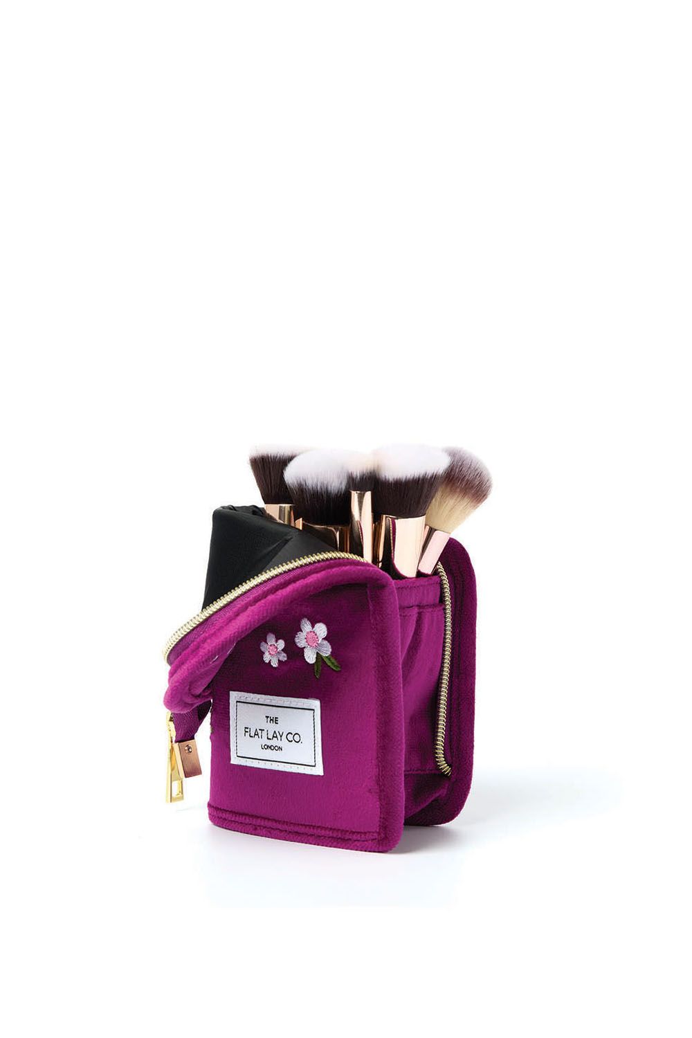 The Flat Lay Co Brush Holder in Embroidered Daisy Plum Velvet