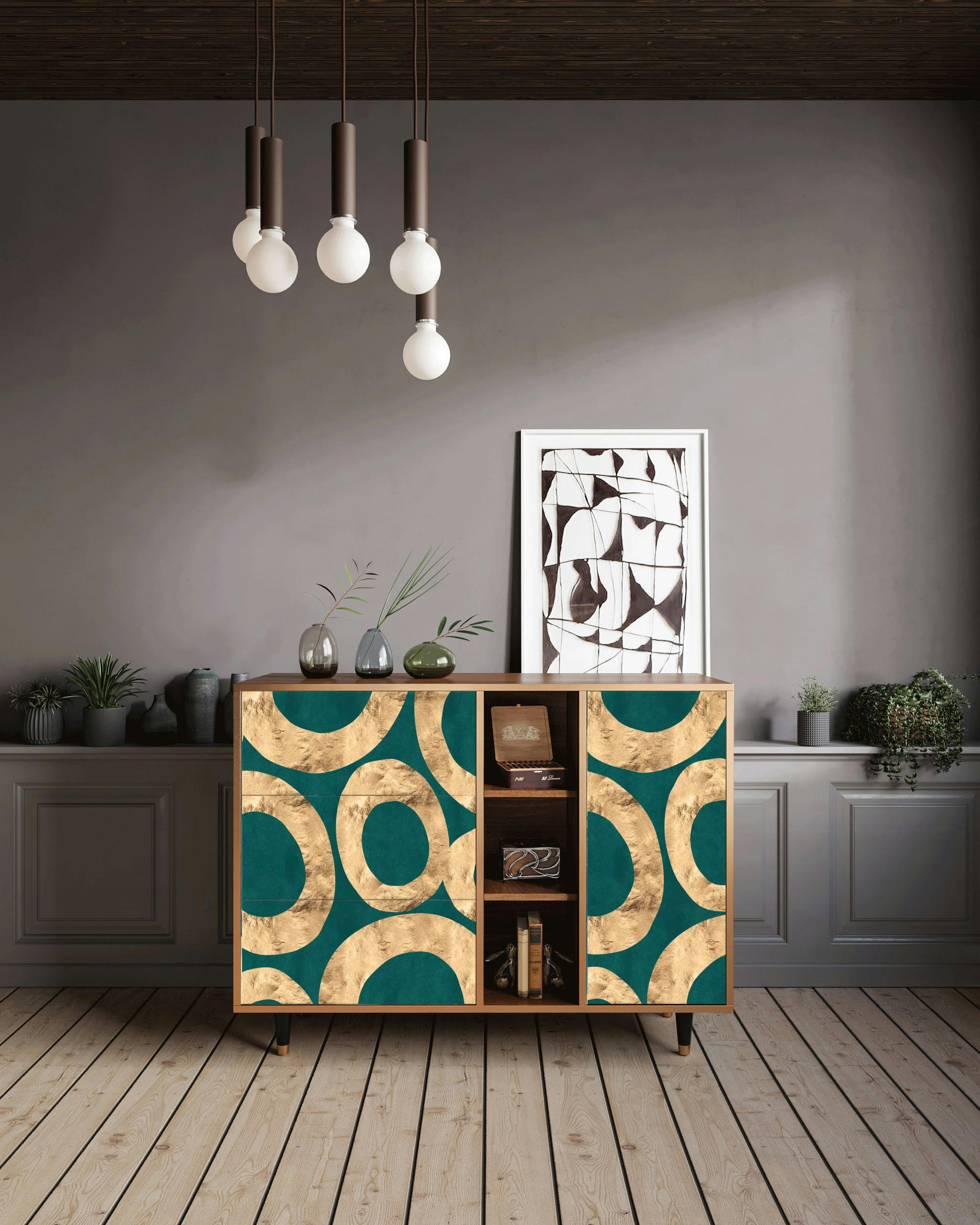 ZIRCON SPHERE - Buffet  bleu-vert 3 tiroirs et 1 porte L 125 cm