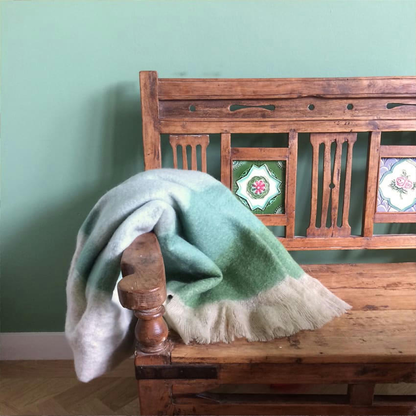 MOHAIR - Plaid mohair vert pois 125x150