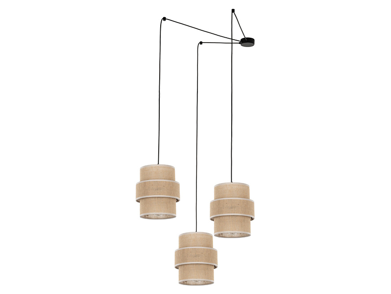 Lampa wisząca Calisto Juta 3-punktowa 210 cm tkaninowa beżowa
