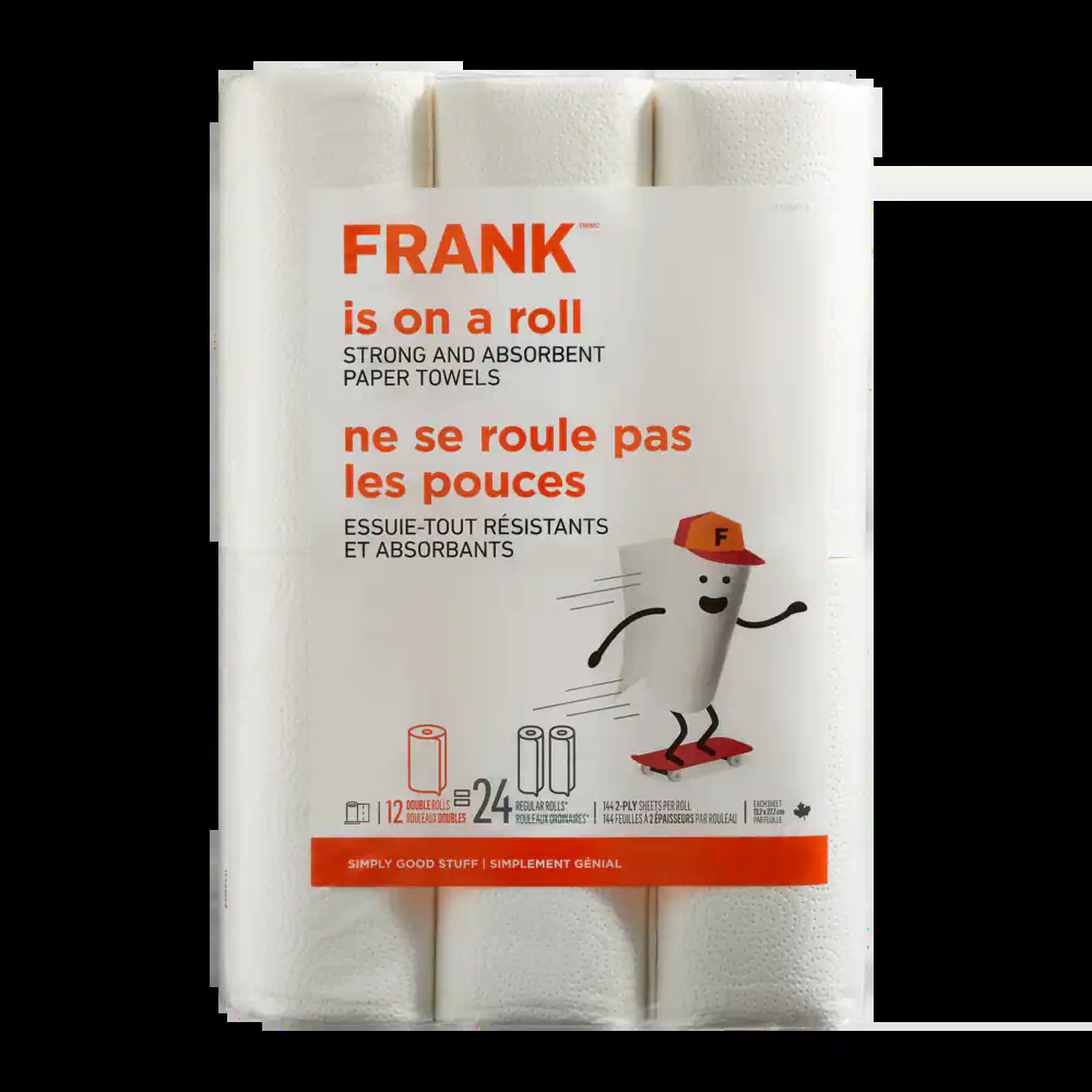 FRANK Double Roll Paper Towel, 2-ply, 12-pk, Ultra Absorbent