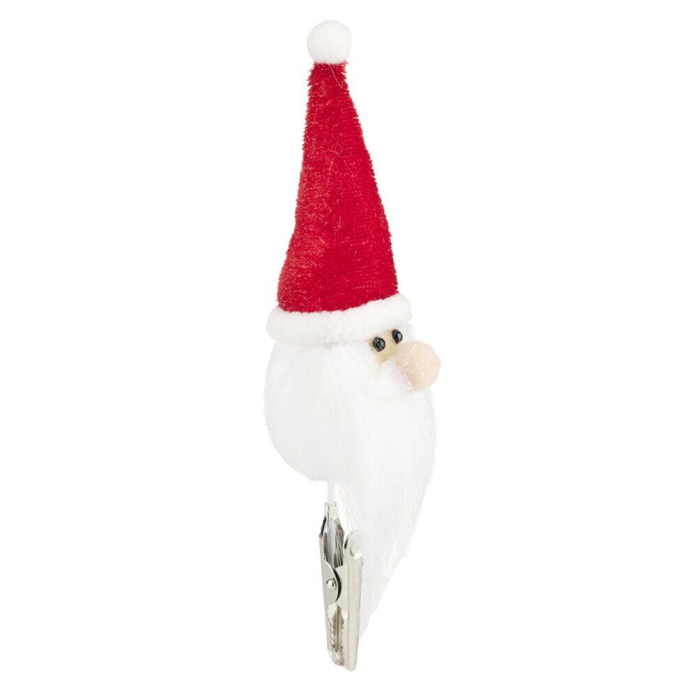 Tête de Père No&euml;l à clipser x3 feutrine rouge et blanc H15cm