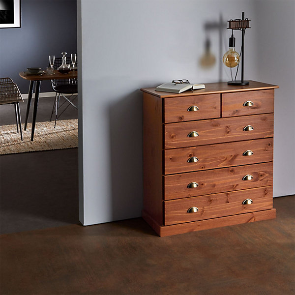 Commode chambre PARIS L 91 cm en bois massif - Brun foncé