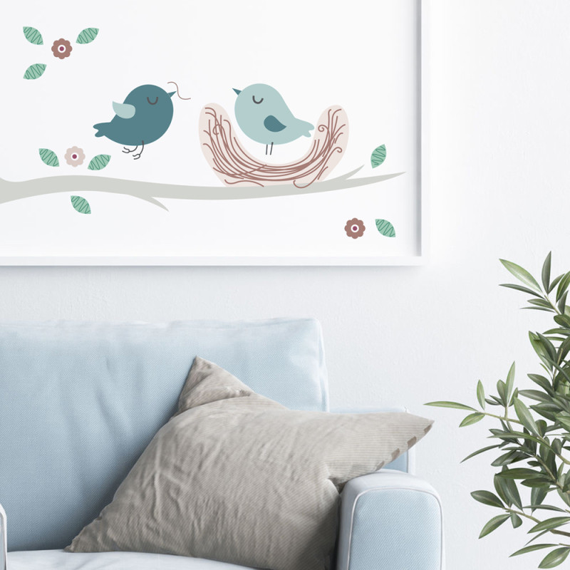 Planche de stickers Oiseaux et nid 24 x 68 cm