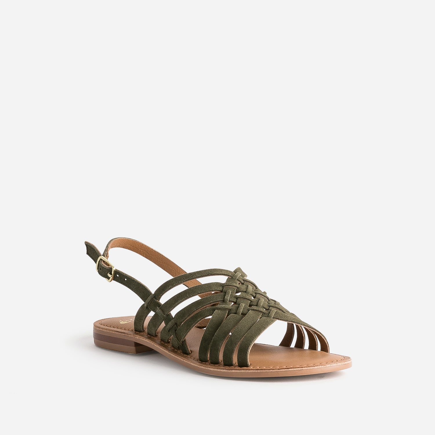 Sandale kaki en cuir velours tressé