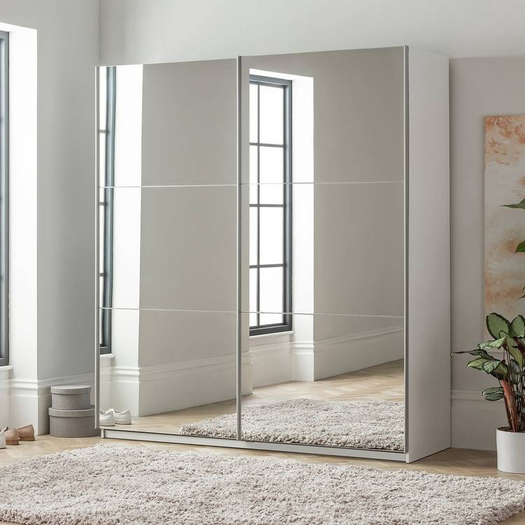 Habitat Holsted Mirrored 180cm Sliding Wardrobe - White