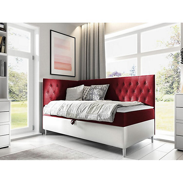 Lit continental Baltimore 167, Unique, Rouge, Faux cuir, Disponible