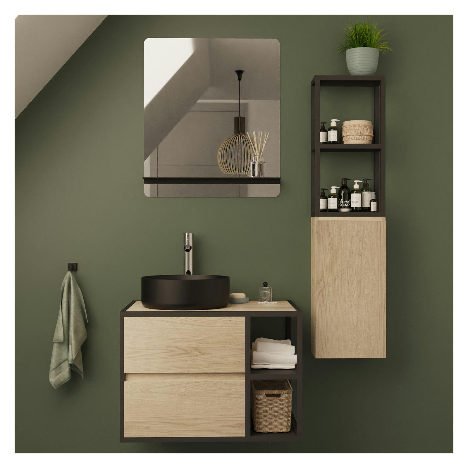 EDISSON - Meuble de salle de bain 70 cm  avec colonne, miroir et vasque