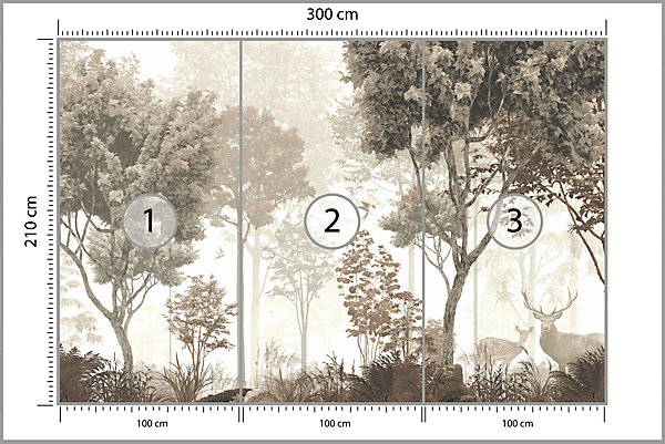 Papier Peint Intissé Photo Pour Salon FORÊT Arbres Nature Rétro 300cm x 210cm
