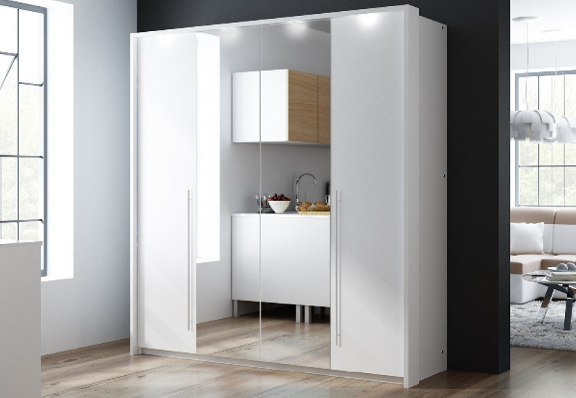 SzafaLED i dużym lustrem BAMER biała 210