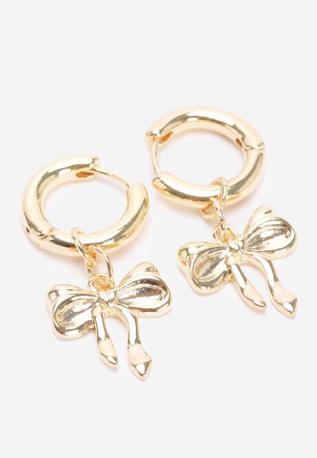 Womens Gold Huggy Bow Hoop Earrings