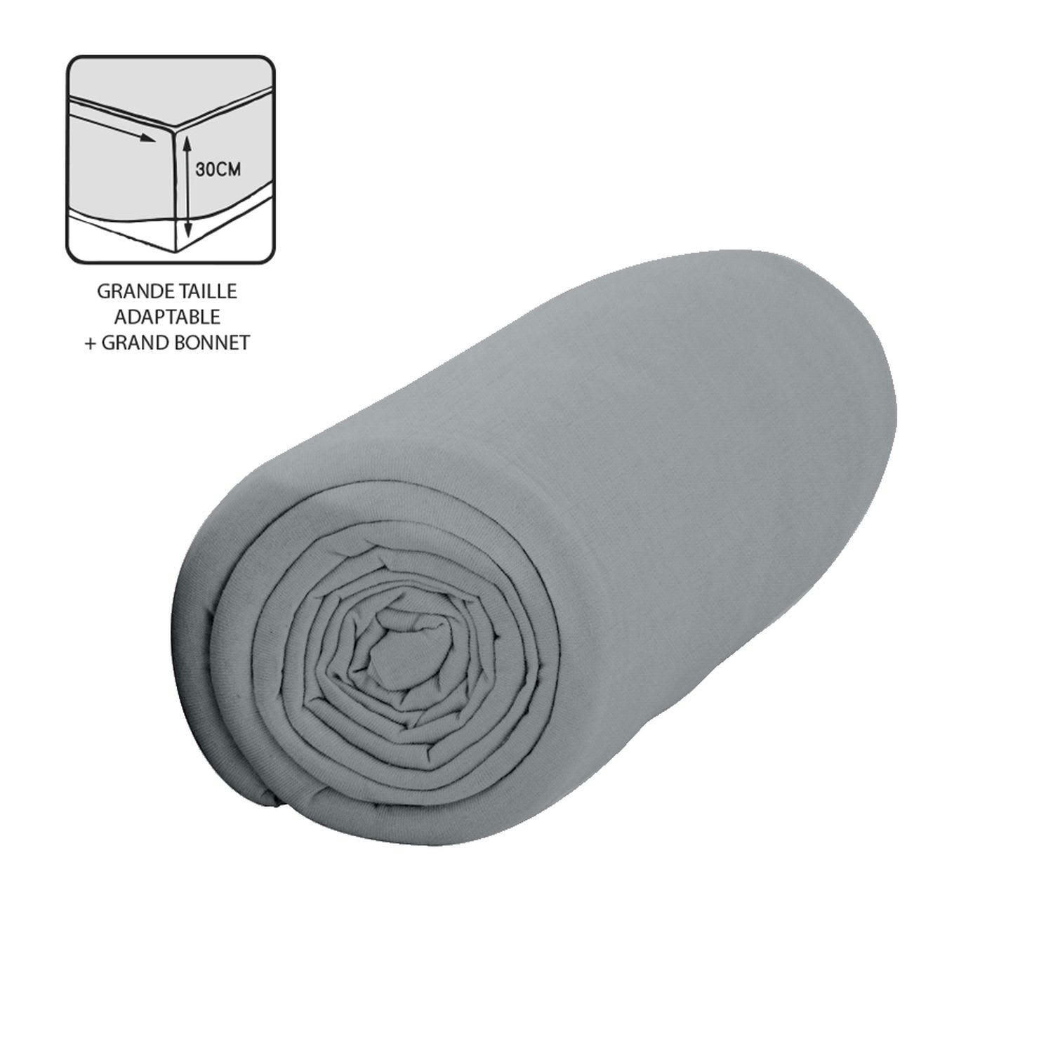 - Drap housse zinc 100% coton 57 fils 30 cm 160 x 200 cm -