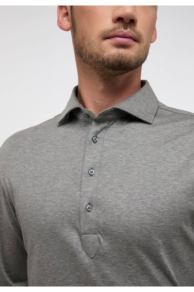 ETERNA 1863 Modern Fit Longsleeve Poloshirt stahlgrau, Einfarbig