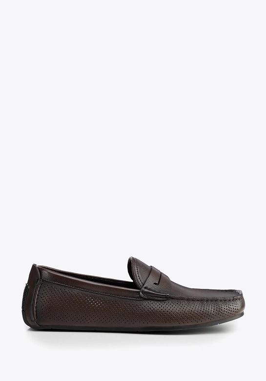 Męskie półbuty slip-on ze skóry brązowe