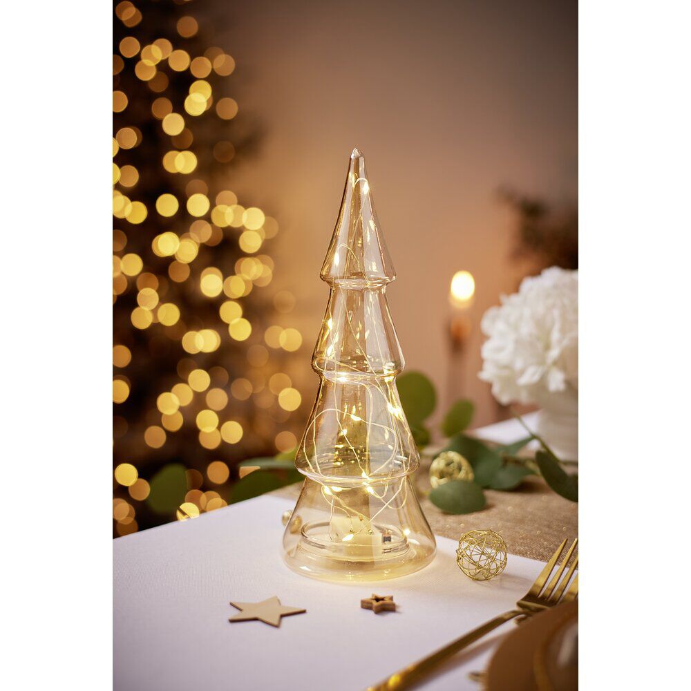 Sapin lumineux à poser LED H26 cm marron