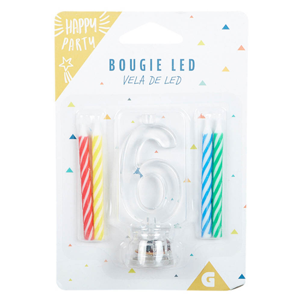 Bougie anniversaire lumineuse à led chiffre 6