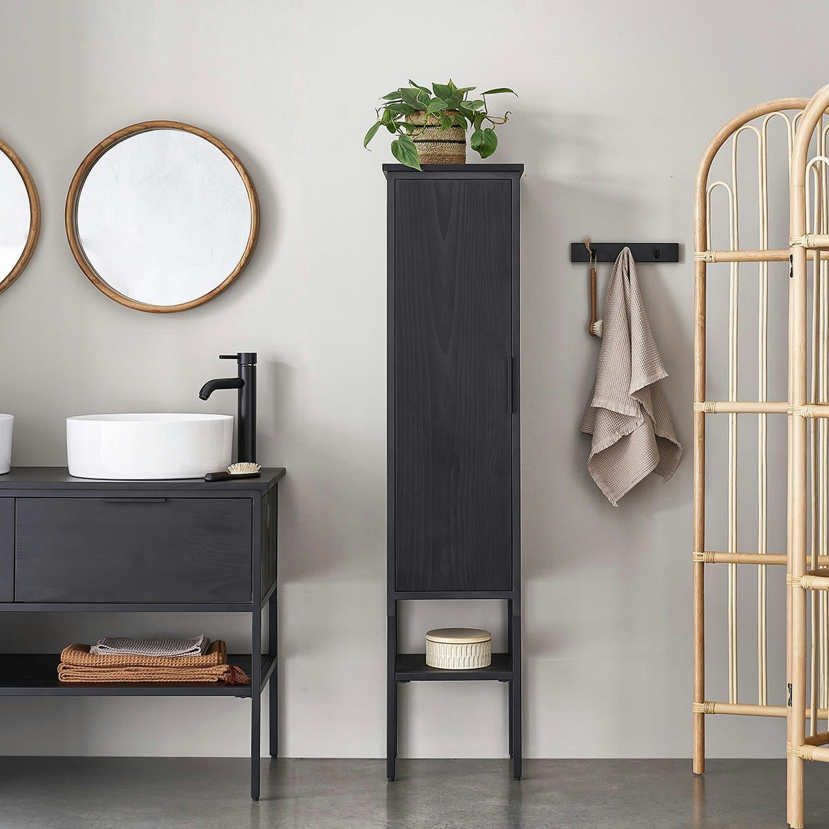 NEVEN - Colonne de salle de bain en pin massif et métal